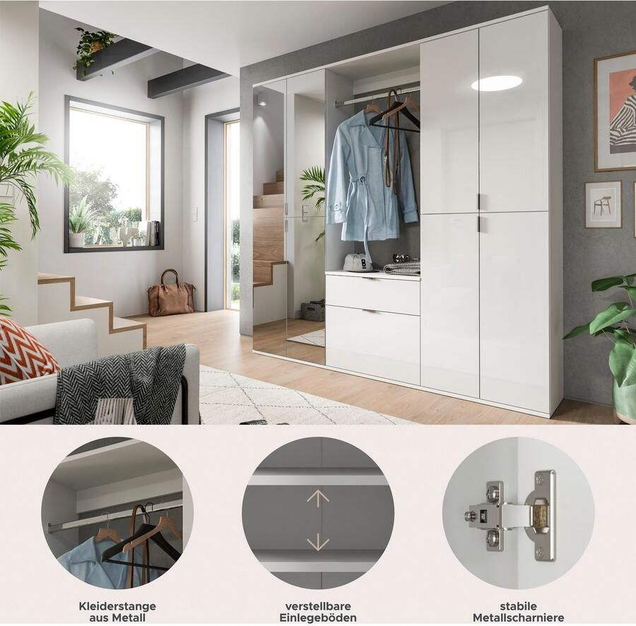 INOSIGN Halmeubelset Trondheim Breedte 183 cm 5-delig bestaande uit: 2x garderobekast 1 commode 1 kledingstang 1 legplank (set 4-delig) - Foto 6