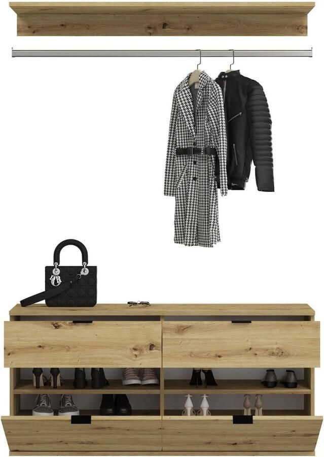 INOSIGN Halmeubelset Trondheim Breedte 243 cm 5-delig bestaande uit: 2x garderobekast 1 commode 1 kledingstang 1 legplank (set 4 stuks) - Foto 2