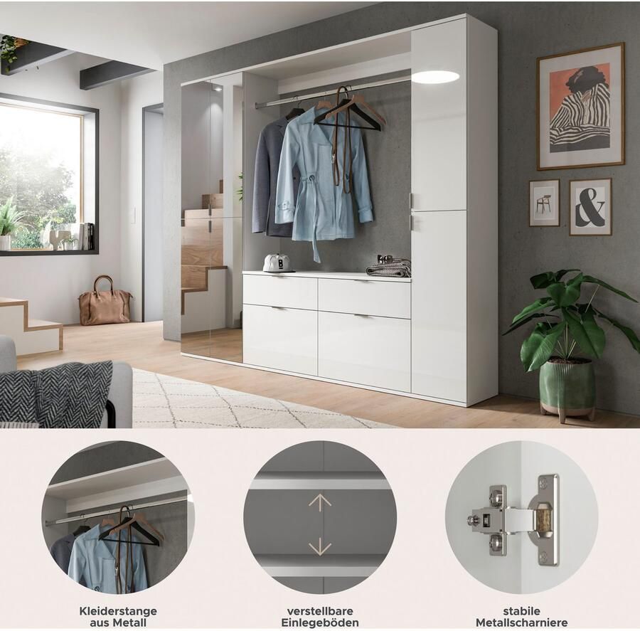 INOSIGN Halmeubelset Trondheim Breedte 212 cm 5-delig bestaande uit: 2x garderobekast 1 commode 1 kledingstang 1 legplank (set 4-delig) - Foto 6