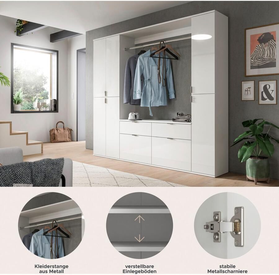 INOSIGN Halmeubelset Trondheim Breedte 212 cm 5-delig bestaande uit: 2x garderobekast 1 commode 1 kledingstang 1 legplank (set 4-delig) - Foto 5