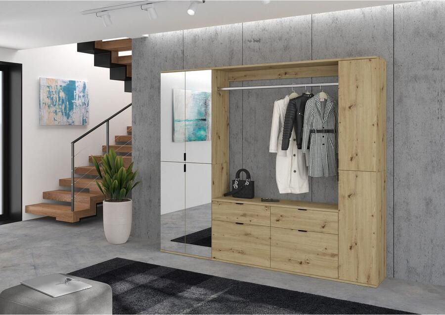 INOSIGN Halmeubelset Trondheim Breedte 152 cm 5-delig bestaande uit: 2x garderobekast 1 commode 1 kledingstang 1 legplank (set 4 stuks) - Foto 2