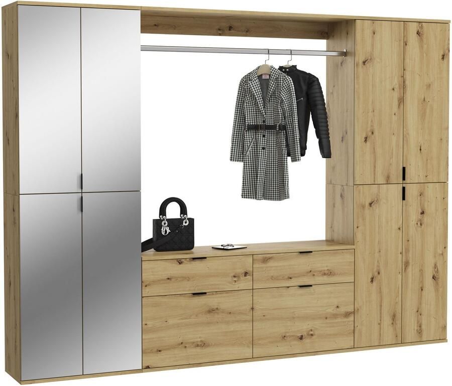 INOSIGN Halmeubelset Trondheim Breedte 243 cm 5-delig bestaande uit: 2x garderobekast 1 commode 1 kledingstang 1 legplank (set 4 stuks)