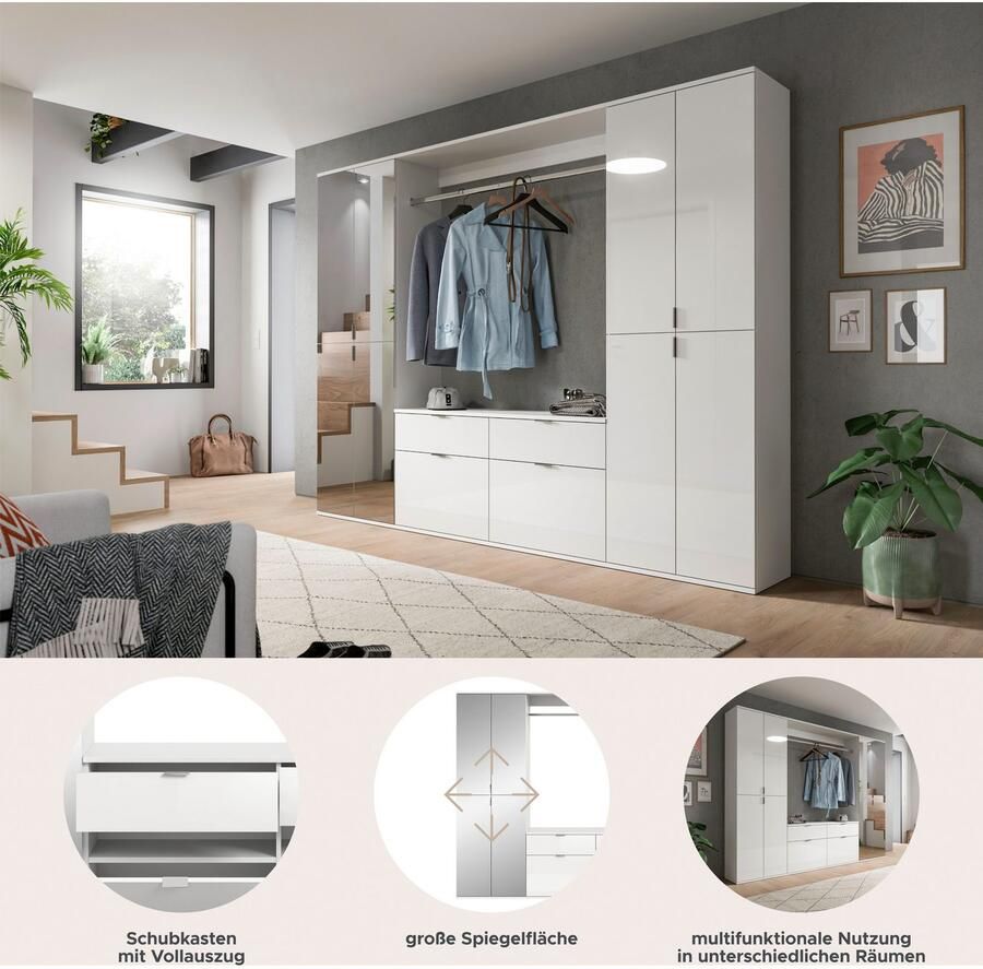 INOSIGN Halmeubelset Trondheim Breedte 243 cm 5-delig bestaande uit: 2x garderobekast 1 commode 1 kledingstang 1 legplank (set 4 stuks) - Foto 4