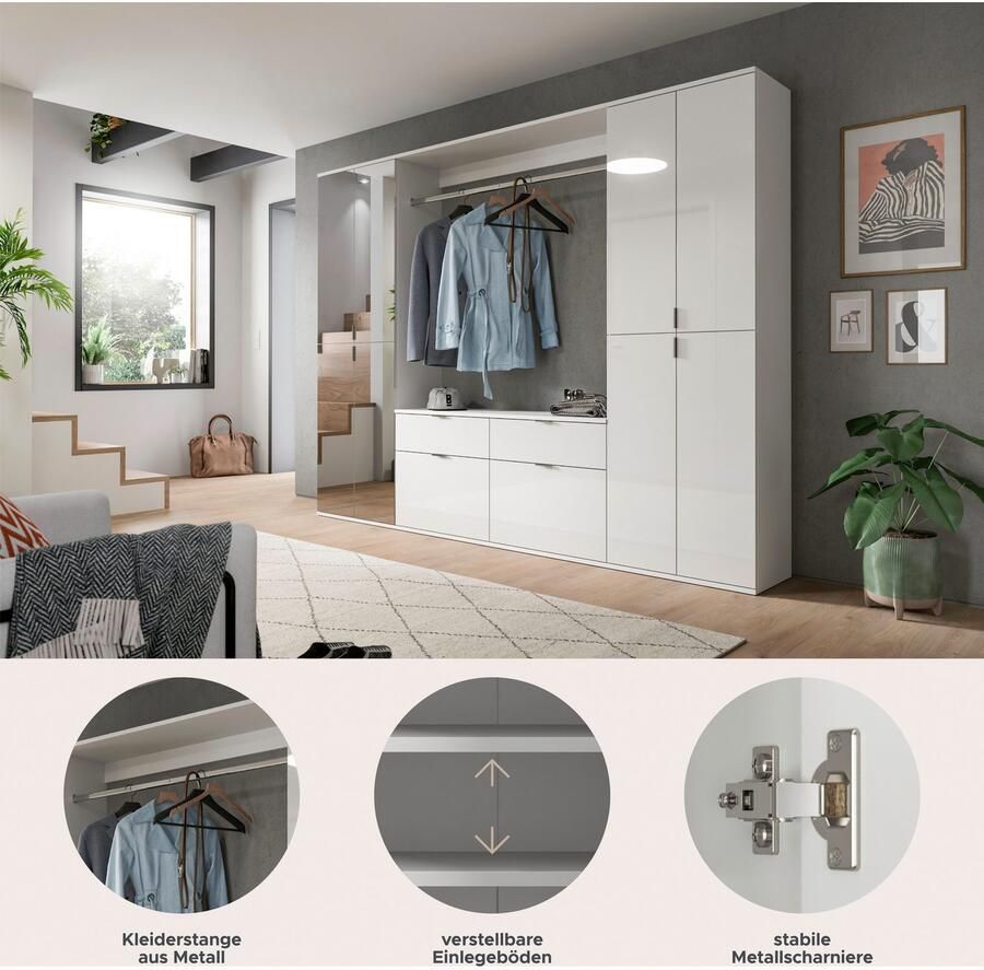 INOSIGN Halmeubelset Trondheim Breedte 243 cm 5-delig bestaande uit: 2x garderobekast 1 commode 1 kledingstang 1 legplank (set 4 stuks) - Foto 5