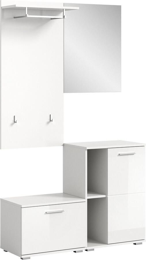 INOSIGN Halmeubelset Valge Breedte 110 cm 4-delig Set bestaande uit: Zitbank garderobepaneel schoenenkast en garderobespiegel (4 stuks) - Foto 9
