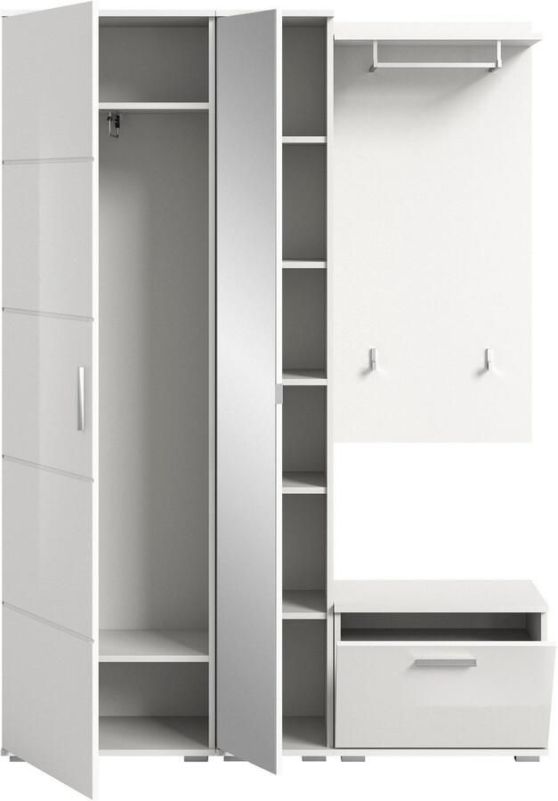 INOSIGN Halmeubelset Valge Breedte 140 cm 4-delig Set bestaande uit: Garderobekast spiegelkast zitbank en garderobe paneel (4 stuks) - Foto 5