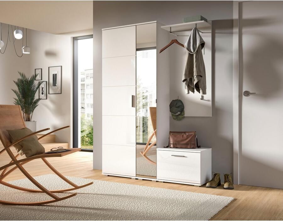 INOSIGN Halmeubelset Valge Breedte 140 cm 4-delig Set bestaande uit: Garderobekast spiegelkast zitbank en garderobe paneel (4 stuks)