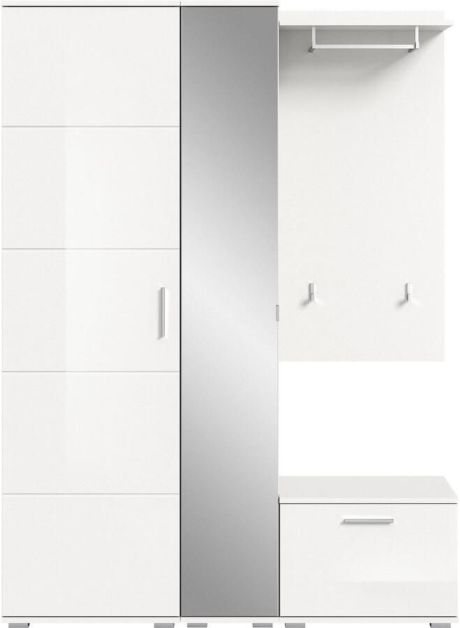 INOSIGN Halmeubelset Valge Breedte 140 cm 4-delig Set bestaande uit: Garderobekast spiegelkast zitbank en garderobe paneel (4 stuks) - Foto 2