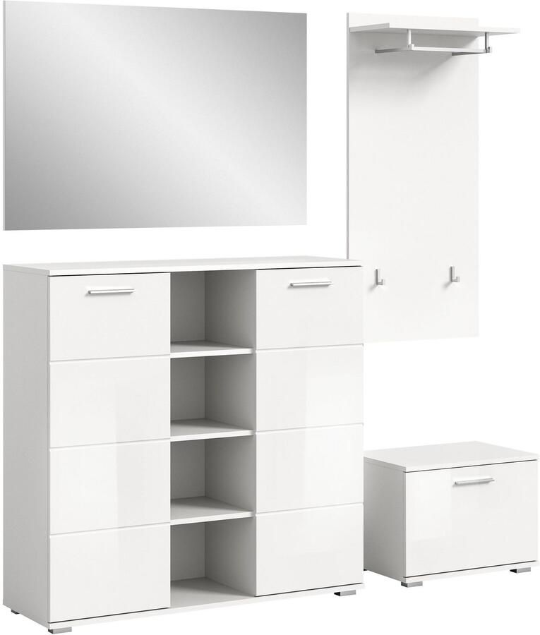 INOSIGN Halmeubelset Valge Breedte 165 cm 4-delig Set bestaande uit: Highboard garderobespiegel zitbank en garderobepaneel (4 stuks) - Foto 3