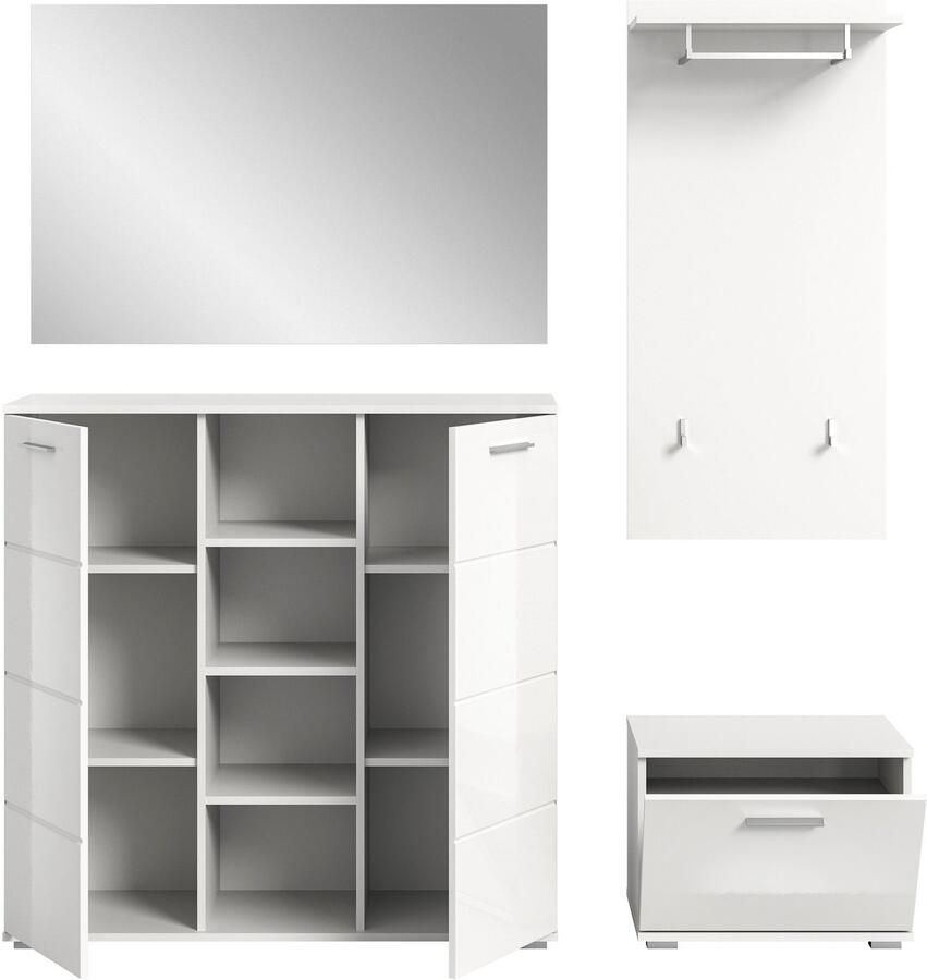 INOSIGN Halmeubelset Valge Breedte 165 cm 4-delig Set bestaande uit: Highboard garderobespiegel zitbank en garderobepaneel (4 stuks)