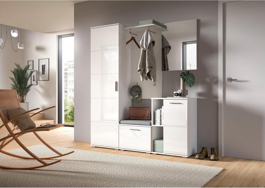 INOSIGN Halmeubelset Valge Breedte 165 cm 5-delig Set bestaande uit: Garderobekast zitbank garderobe paneel schoenenkast & spiegel (5 stuks) - Foto 4