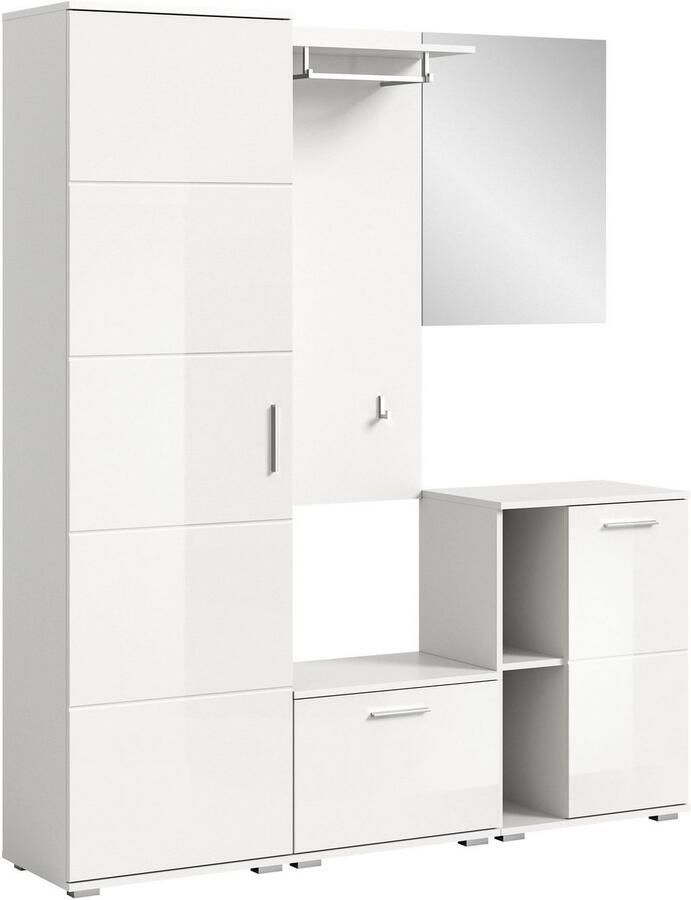INOSIGN Halmeubelset Valge Breedte 165 cm 5-delig Set bestaande uit: Garderobekast zitbank garderobe paneel schoenenkast & spiegel (5 stuks) - Foto 3