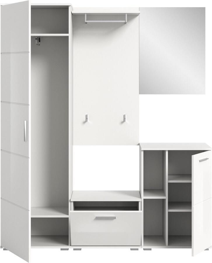 INOSIGN Halmeubelset Valge Breedte 165 cm 5-delig Set bestaande uit: Garderobekast zitbank garderobe paneel schoenenkast & spiegel (5 stuks) - Foto 2