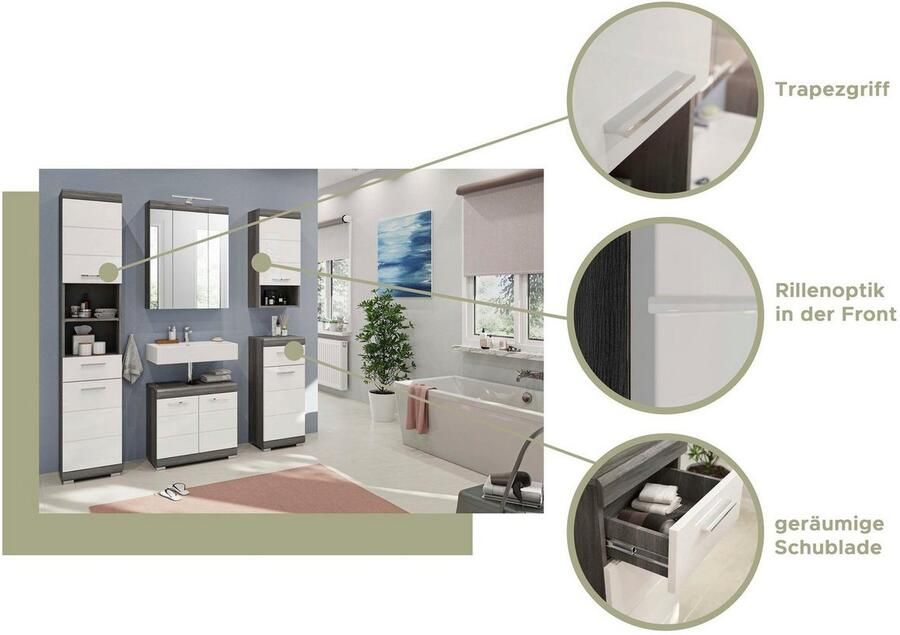 INOSIGN Hangend kastje Siena breedte 74 cm 2 deuren 1 open vak MDF-front in verschillende kleuren verkrijgbaar badkamermeubels badkamerkast kast badkamer - Foto 4