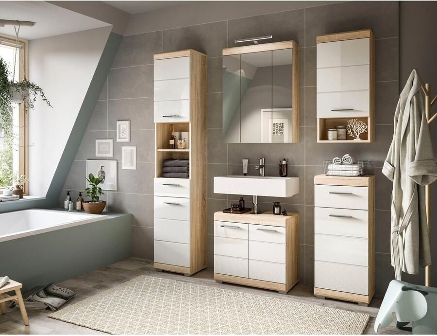 INOSIGN Hangkast Siena breedte 37 cm 1 deur 1 open vak 1 legplank MDF-front in verschillende kleuren verkrijgbaar badkamermeubels badkamerkast kast badkamer (1 stuk) - Foto 4