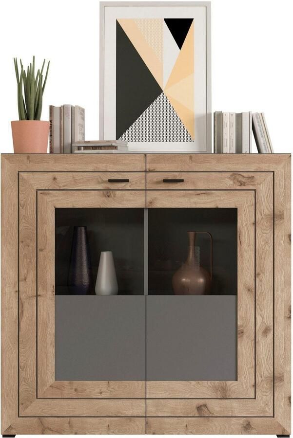 INOSIGN Highboard Aalborg hoogte 117 cm 2 glazen deuren 6 vakken 2-kleurig metalen handgrepen - Foto 5