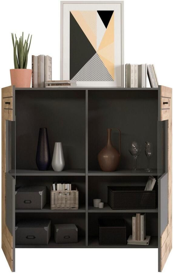 INOSIGN Highboard Aalborg hoogte 117 cm 2 glazen deuren 6 vakken 2-kleurig metalen handgrepen - Foto 7