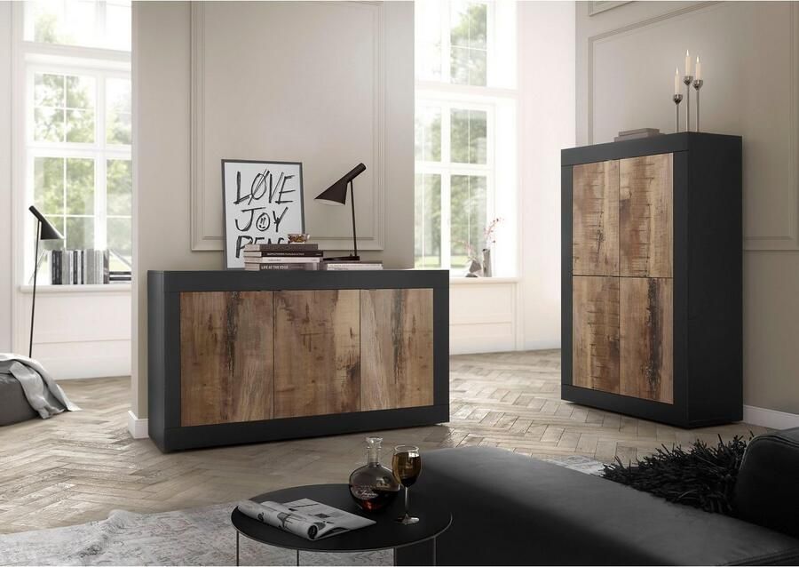 INOSIGN Highboard Basis hoogte 162 cm breedte 102 cm commode 4 deuren hoge commode Metalen handgreep moderne frame-uitstraling veel opbergruimte kleurkeuze