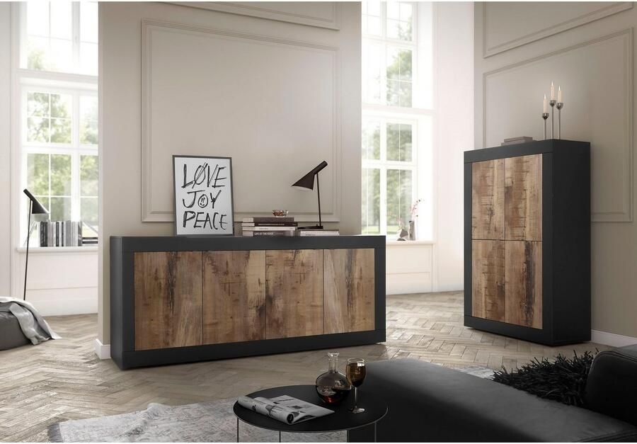 INOSIGN Highboard Basis hoogte 162 cm breedte 102 cm commode 4 deuren hoge commode Metalen handgreep moderne frame-uitstraling veel opbergruimte kleurkeuze - Foto 2