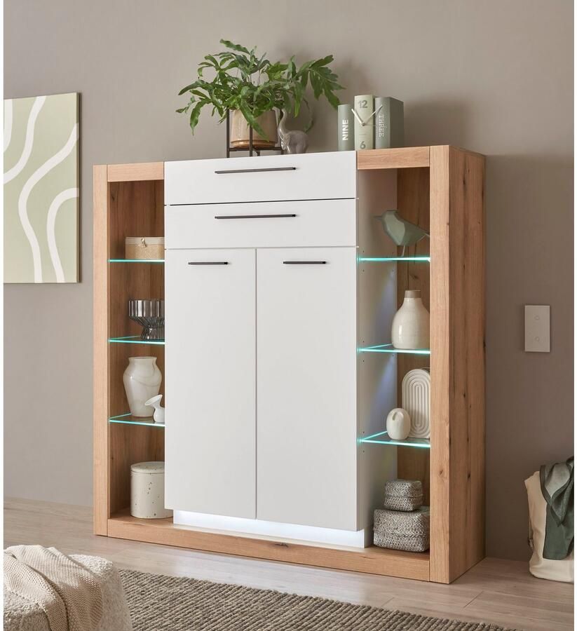 INOSIGN Highboard Brixen moderne commode opberg element in eik Evoke decor Metalen grepen voldoende opbergruimte veelzijdig toepasbaar - Foto 2