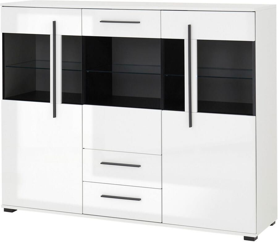 INOSIGN Highboard Cantara moderne kast vitrinekast in Eiken decor of wit zwarte stanggreep voldoende opbergruimte veelzijdig inzetbaar - Foto 7