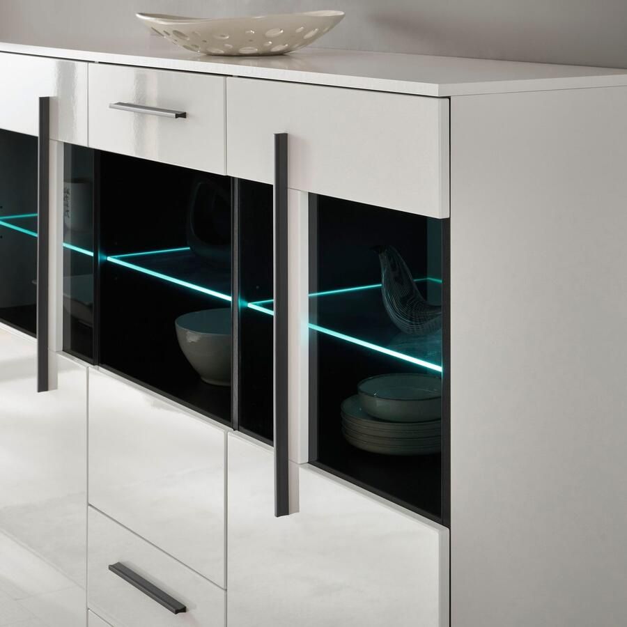 INOSIGN Highboard Cantara moderne kast vitrinekast in Eiken decor of wit zwarte stanggreep voldoende opbergruimte veelzijdig inzetbaar