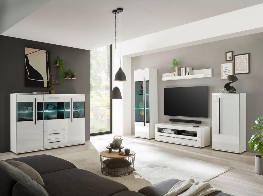 INOSIGN Highboard Cantara moderne kast vitrinekast in Eiken decor of wit zwarte stanggreep voldoende opbergruimte veelzijdig inzetbaar - Foto 11