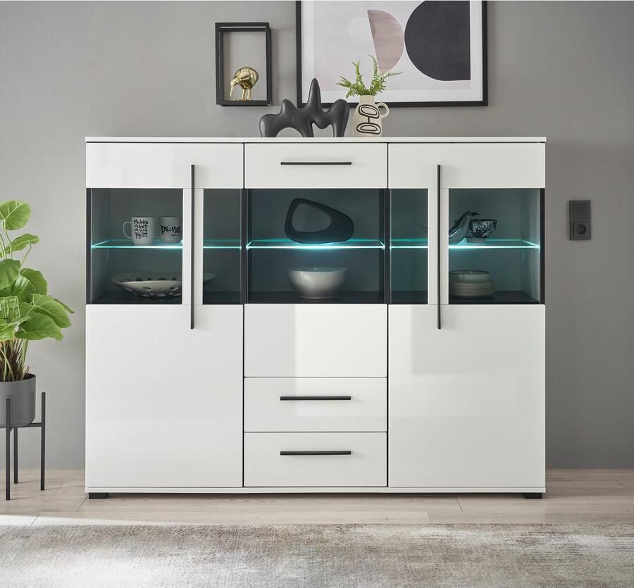 INOSIGN Highboard Cantara moderne kast vitrinekast in Eiken decor of wit zwarte stanggreep voldoende opbergruimte veelzijdig inzetbaar - Foto 6