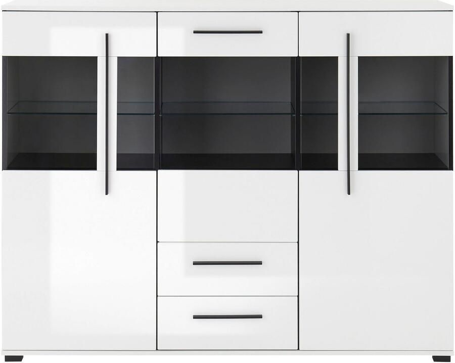 INOSIGN Highboard Cantara moderne kast vitrinekast in Eiken decor of wit zwarte stanggreep voldoende opbergruimte veelzijdig inzetbaar - Foto 8