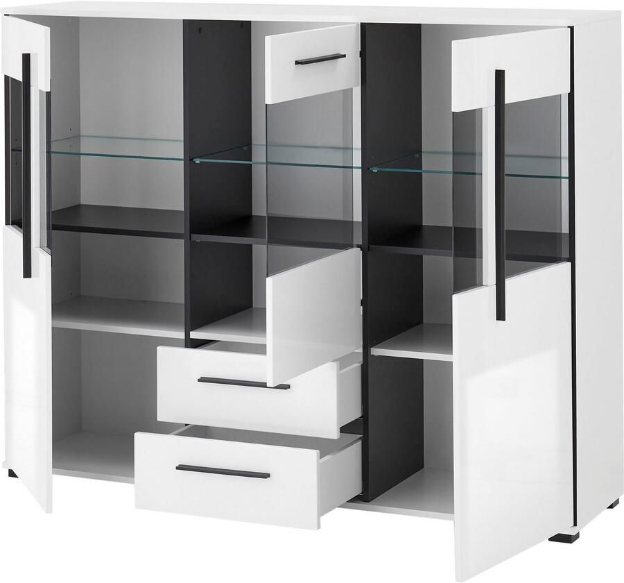 INOSIGN Highboard Cantara moderne kast vitrinekast in Eiken decor of wit zwarte stanggreep voldoende opbergruimte veelzijdig inzetbaar - Foto 2