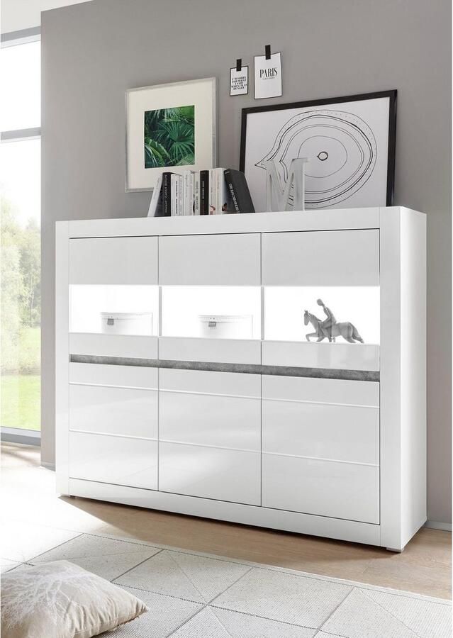 INOSIGN Highboard Carat Breedte 164 cm front in wit en betonlook inbegrepen - Foto 4