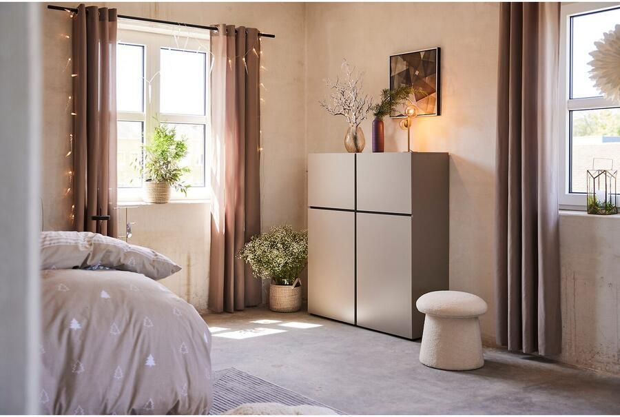 INOSIGN Highboard Cross moderne greeploze hoge kast met 4 deuren kast met deur Hoge kast hoogte 139 cm met veel bergruimte planken verstelbaar - Foto 8