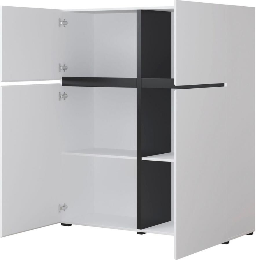 INOSIGN Highboard Cross moderne greeploze hoge kast met 4 deuren kast met deur Hoge kast hoogte 139 cm met veel bergruimte planken verstelbaar