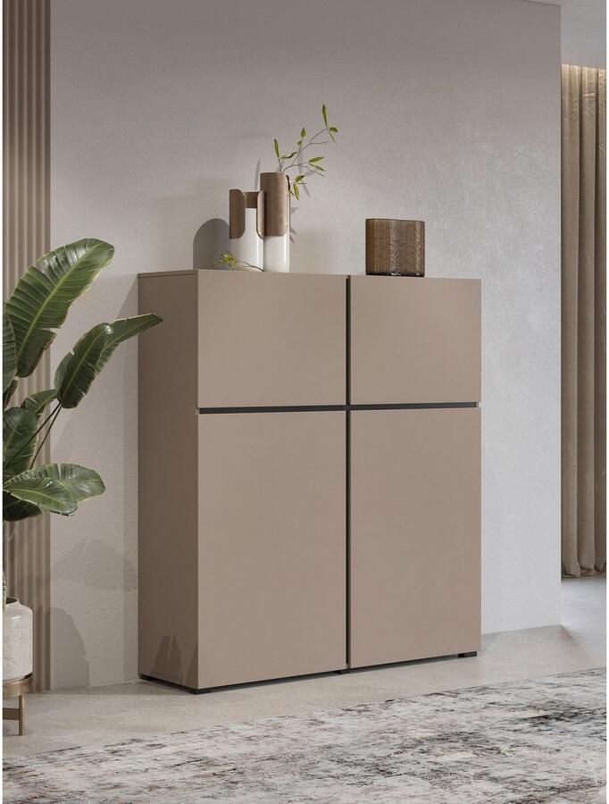 INOSIGN Highboard Cross moderne greeploze hoge kast met 4 deuren kast met deur Hoge kast hoogte 139 cm met veel bergruimte planken verstelbaar - Foto 5