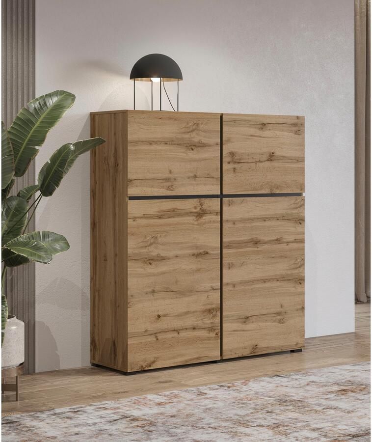 INOSIGN Highboard Cross moderne greeploze hoge kast met 4 deuren kast met deur Hoge kast hoogte 139 cm met veel bergruimte planken verstelbaar - Foto 3
