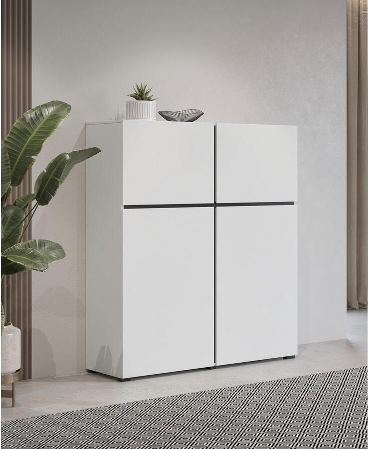 INOSIGN Highboard Cross moderne greeploze hoge kast met 4 deuren kast met deur Hoge kast hoogte 139 cm met veel bergruimte planken verstelbaar - Foto 4