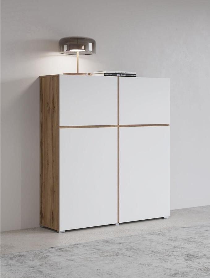INOSIGN Highboard Cross moderne greeploze hoge kast met 4 deuren kast met deur Hoge kast hoogte 139 cm met veel bergruimte planken verstelbaar - Foto 8