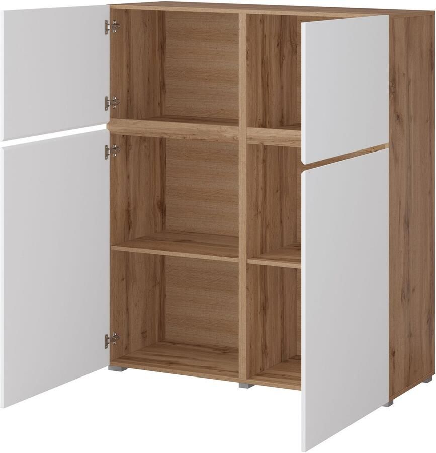 INOSIGN Highboard Cross moderne greeploze hoge kast met 4 deuren kast met deur Hoge kast hoogte 139 cm met veel bergruimte planken verstelbaar