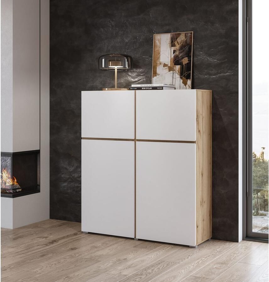 INOSIGN Highboard Cross moderne greeploze hoge kast met 4 deuren kast met deur Hoge kast hoogte 139 cm met veel bergruimte planken verstelbaar - Foto 2