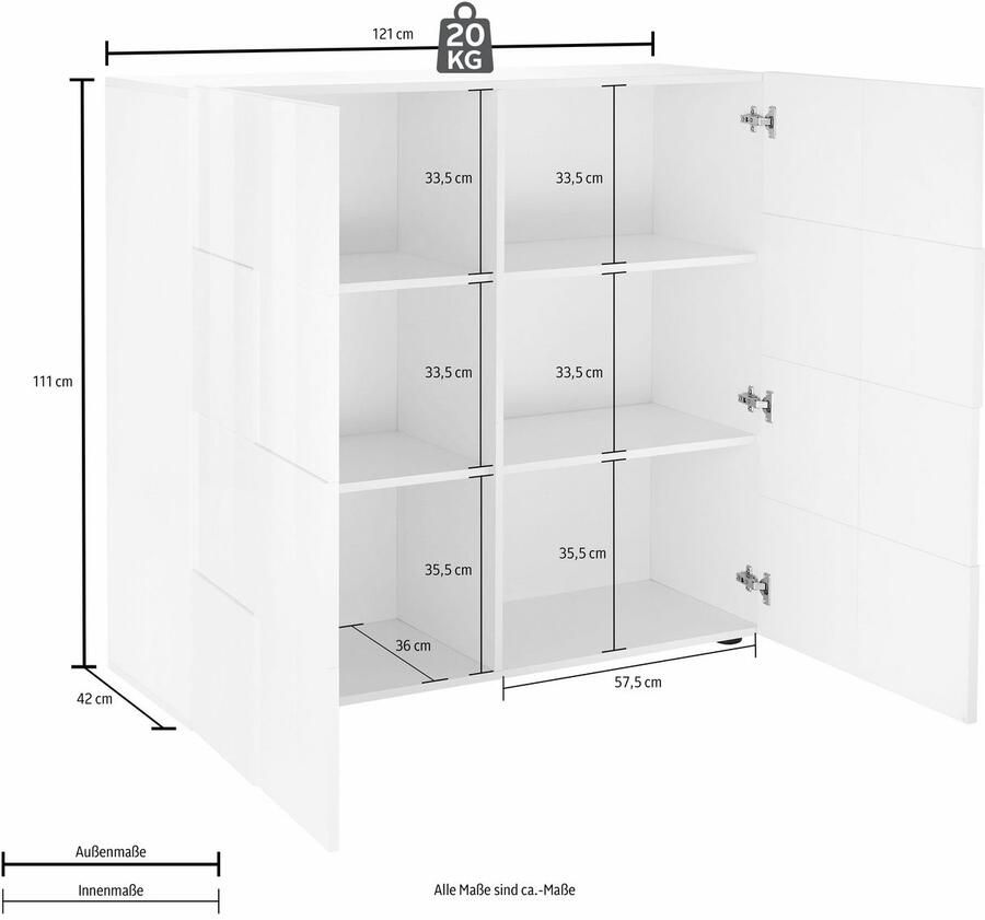 INOSIGN Highboard Dama Hoogte 111 cm Breedte 121 cm Commode 2 deuren Hoge commode