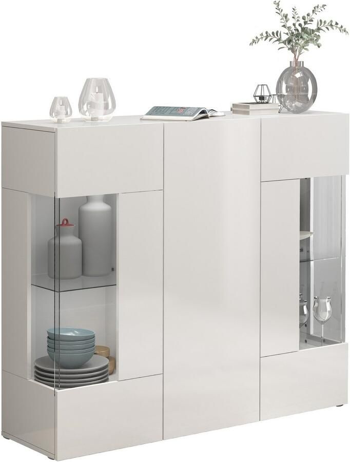 INOSIGN Highboard Egypte Highboard Hoge kast Hoge ladekast Vitrine met 3 deuren waarvan 2 met glaselement volledig hoogglans gelakt breedte 135 - Foto 11