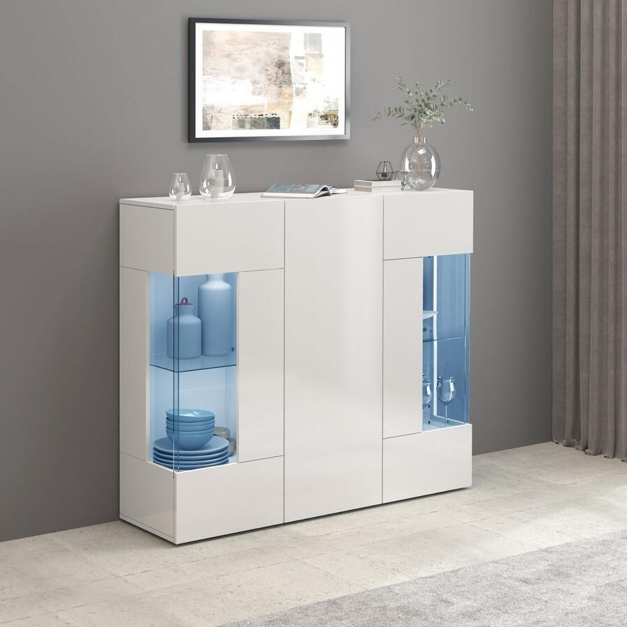 INOSIGN Highboard Egypte Highboard Hoge kast Hoge ladekast Vitrine met 3 deuren waarvan 2 met glaselement volledig hoogglans gelakt breedte 135 - Foto 2