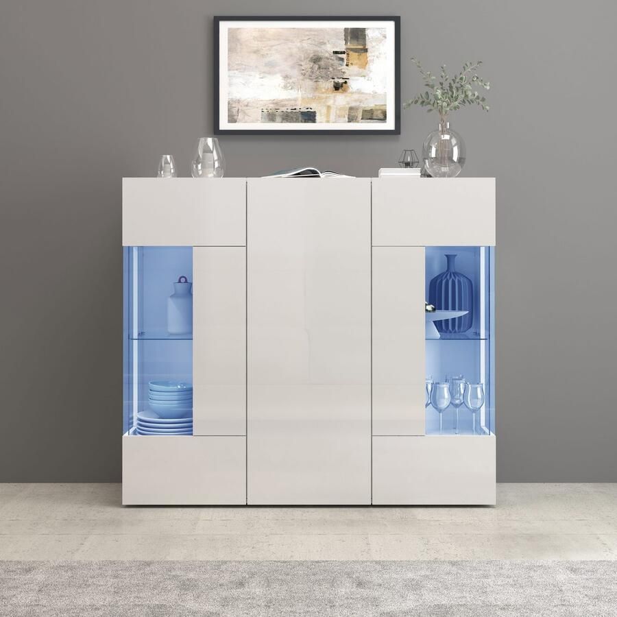 INOSIGN Highboard Egypte Highboard Hoge kast Hoge ladekast Vitrine met 3 deuren waarvan 2 met glaselement volledig hoogglans gelakt breedte 135 - Foto 3
