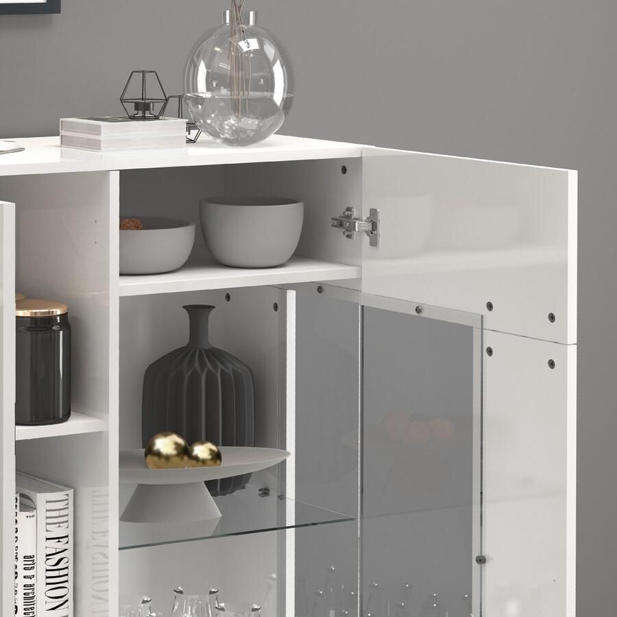 INOSIGN Highboard Egypte Highboard Hoge kast Hoge ladekast Vitrine met 3 deuren waarvan 2 met glaselement volledig hoogglans gelakt breedte 135 - Foto 5