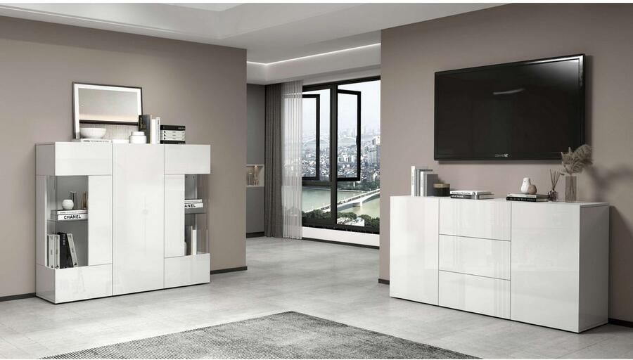 INOSIGN Highboard Egypte Highboard Hoge kast Hoge ladekast Vitrine met 3 deuren waarvan 2 met glaselement volledig hoogglans gelakt breedte 135 - Foto 15