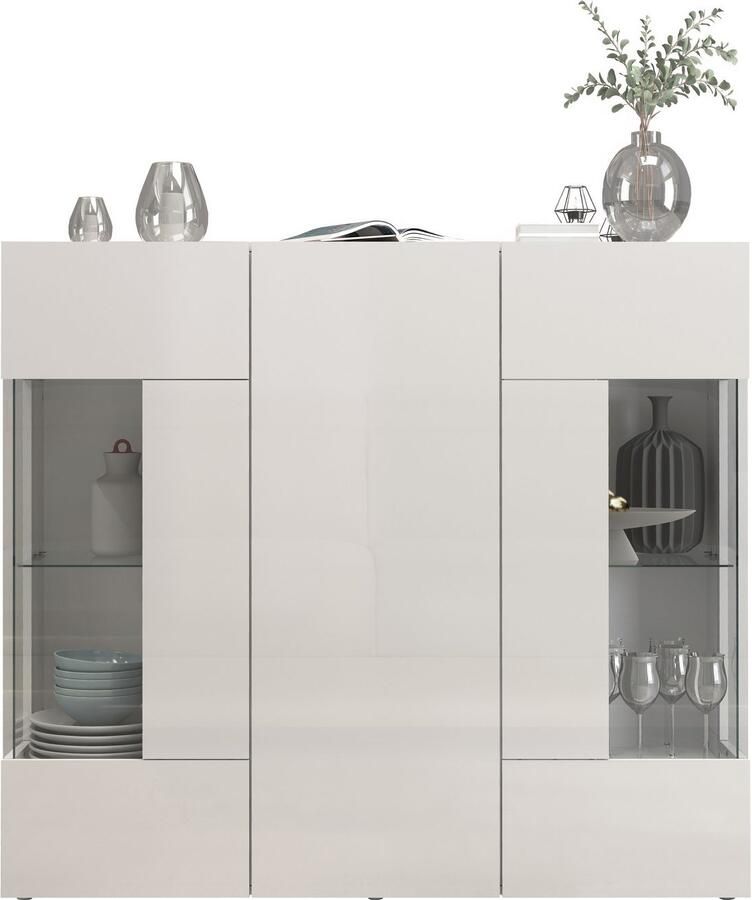 INOSIGN Highboard Egypte Highboard Hoge kast Hoge ladekast Vitrine met 3 deuren waarvan 2 met glaselement volledig hoogglans gelakt breedte 135 - Foto 10