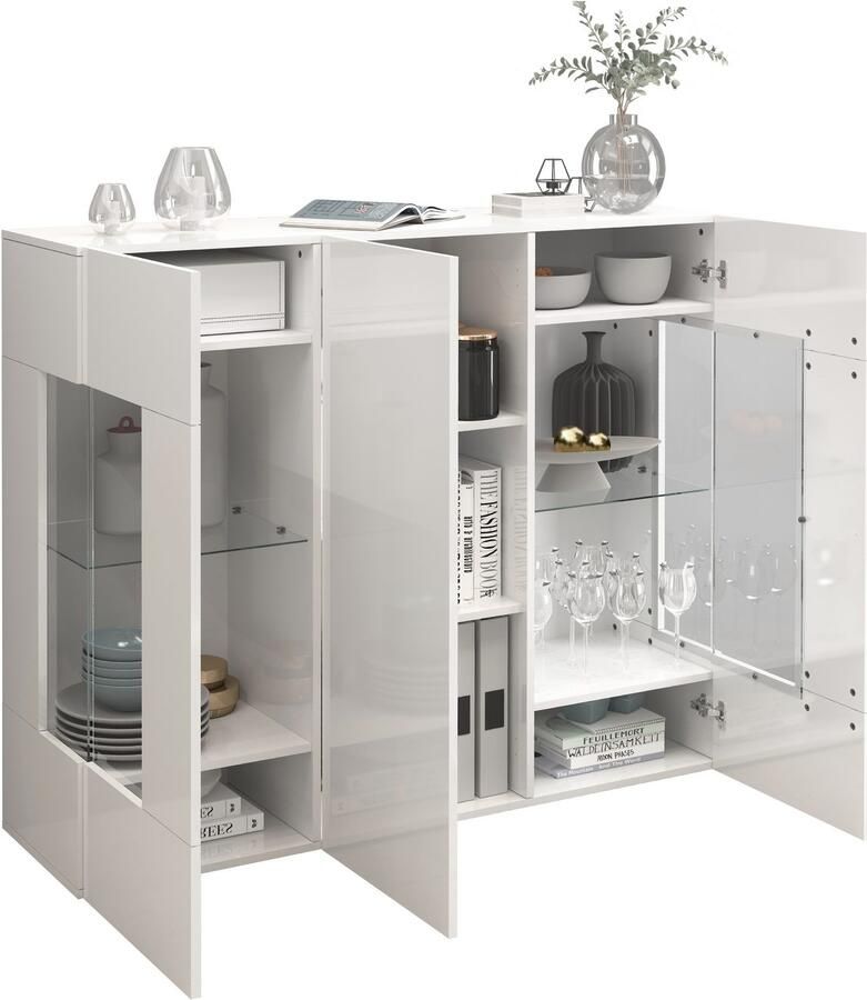 INOSIGN Highboard Egypte Highboard Hoge kast Hoge ladekast Vitrine met 3 deuren waarvan 2 met glaselement volledig hoogglans gelakt breedte 135 - Foto 9