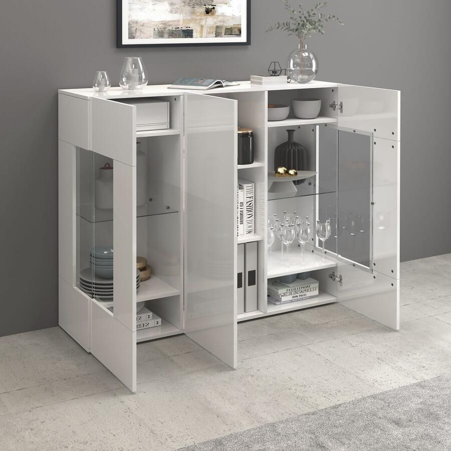 INOSIGN Highboard Egypte Highboard Hoge kast Hoge ladekast Vitrine met 3 deuren waarvan 2 met glaselement volledig hoogglans gelakt breedte 135 - Foto 8