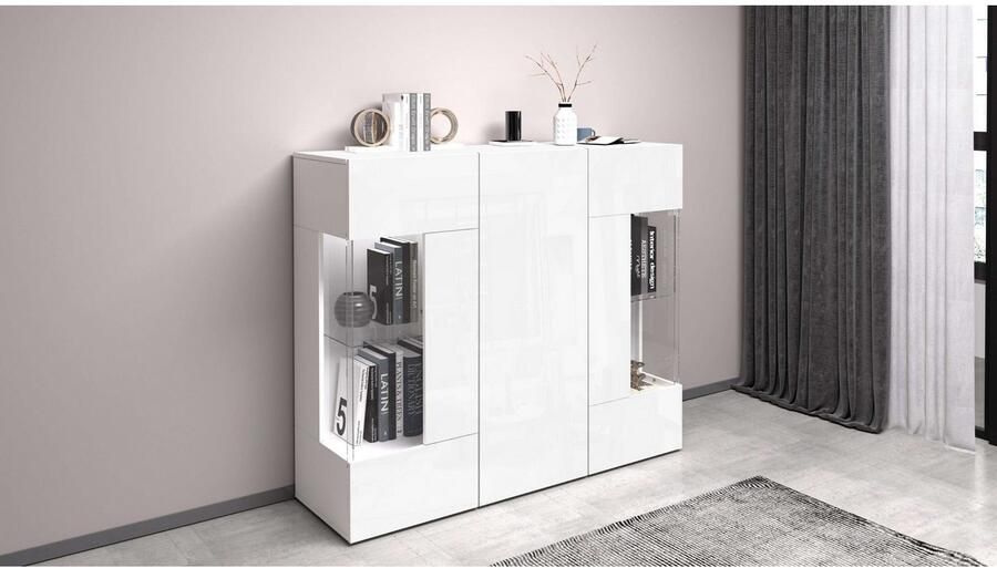 INOSIGN Highboard Egypte Highboard Hoge kast Hoge ladekast Vitrine met 3 deuren waarvan 2 met glaselement volledig hoogglans gelakt breedte 135 - Foto 13