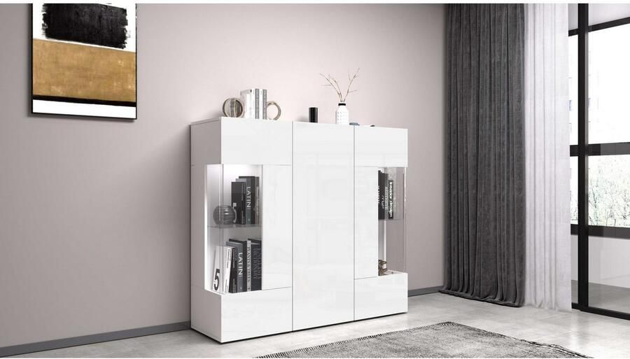 INOSIGN Highboard Egypte Highboard Hoge kast Hoge ladekast Vitrine met 3 deuren waarvan 2 met glaselement volledig hoogglans gelakt breedte 135 - Foto 14